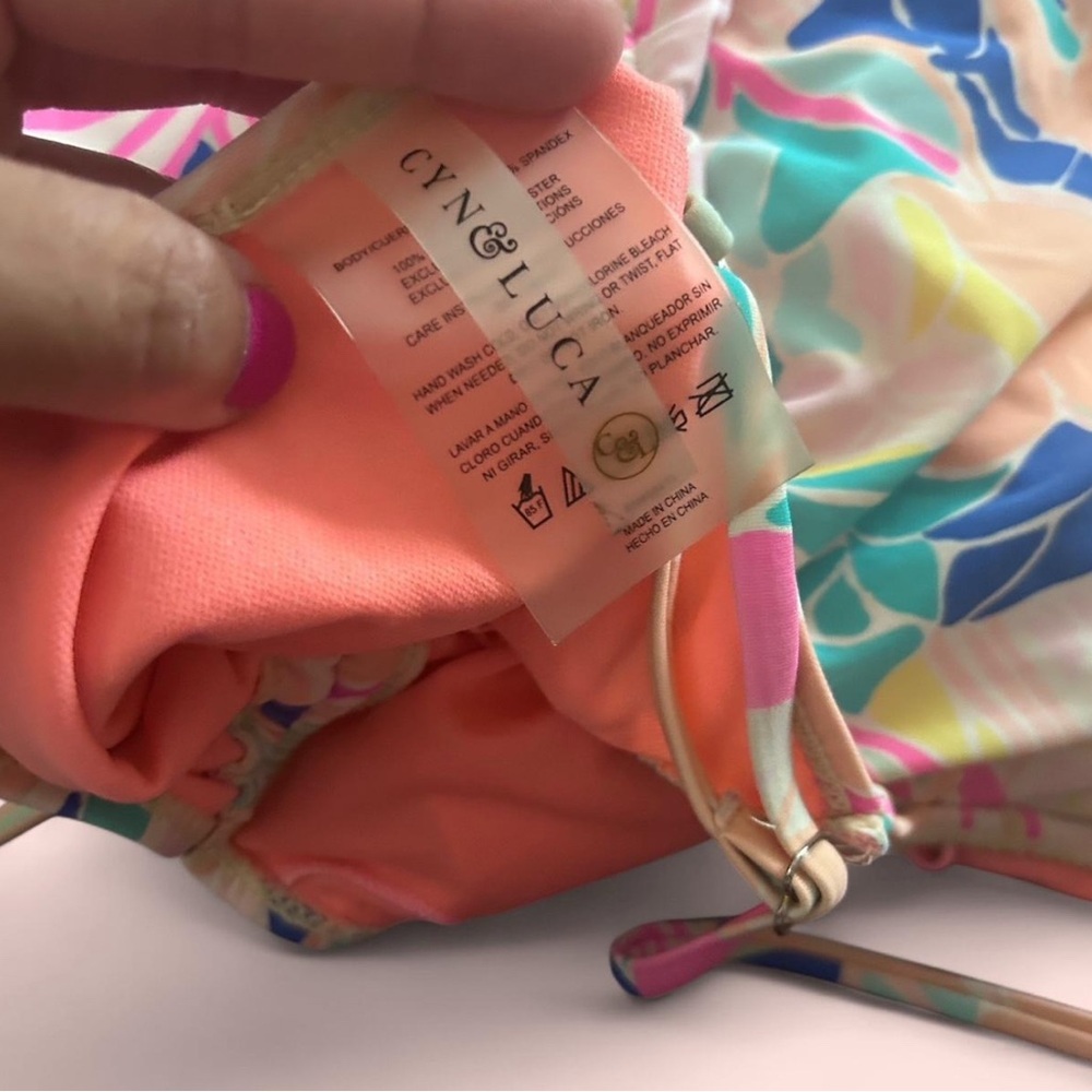 Pink and Blue Artistic One Piece Swimsuit - Picture 4 of 4